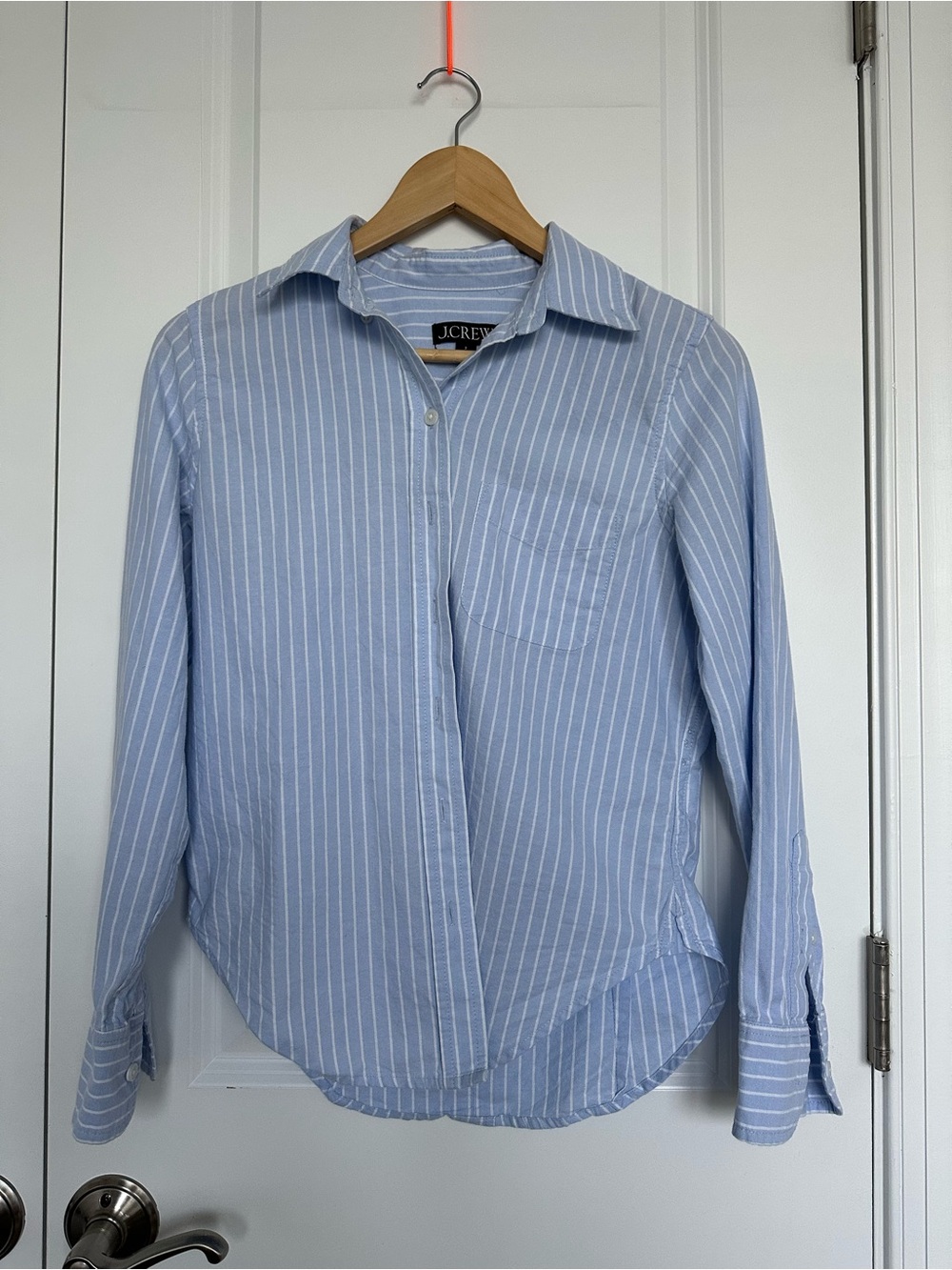 J. Crew Light Blue & White Striped Cotton Button-Down Shirt